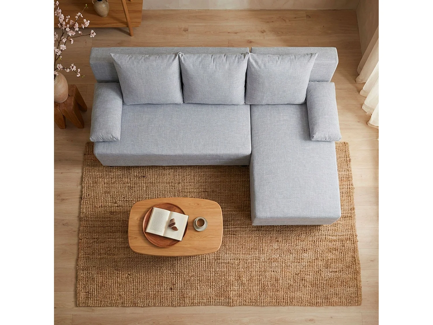 Canapé d'angle convertible Expression Tissu Gris clair
