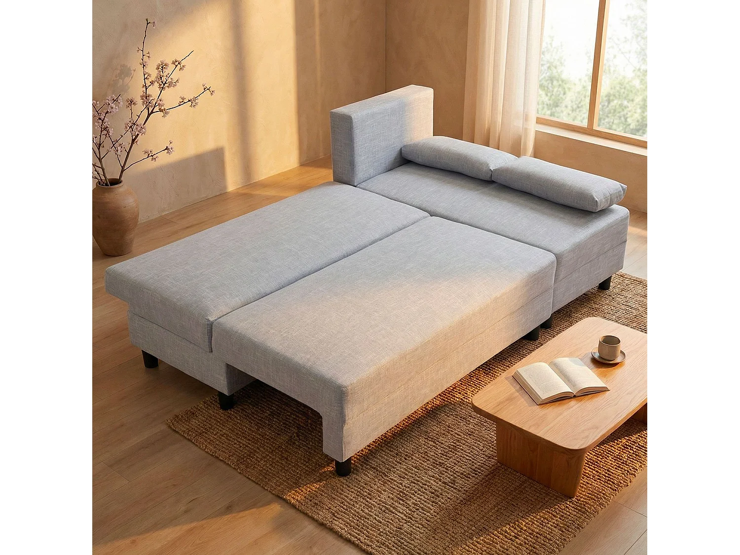 Canapé d'angle convertible Expression Tissu Gris clair