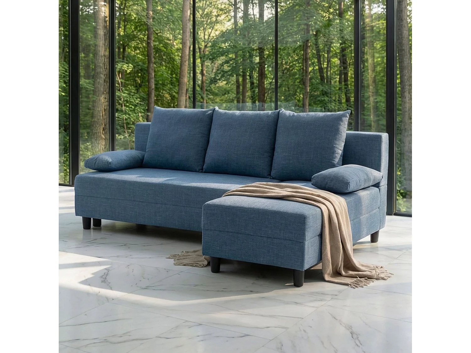 Canapé d'angle convertible Expression Tissu Bleu