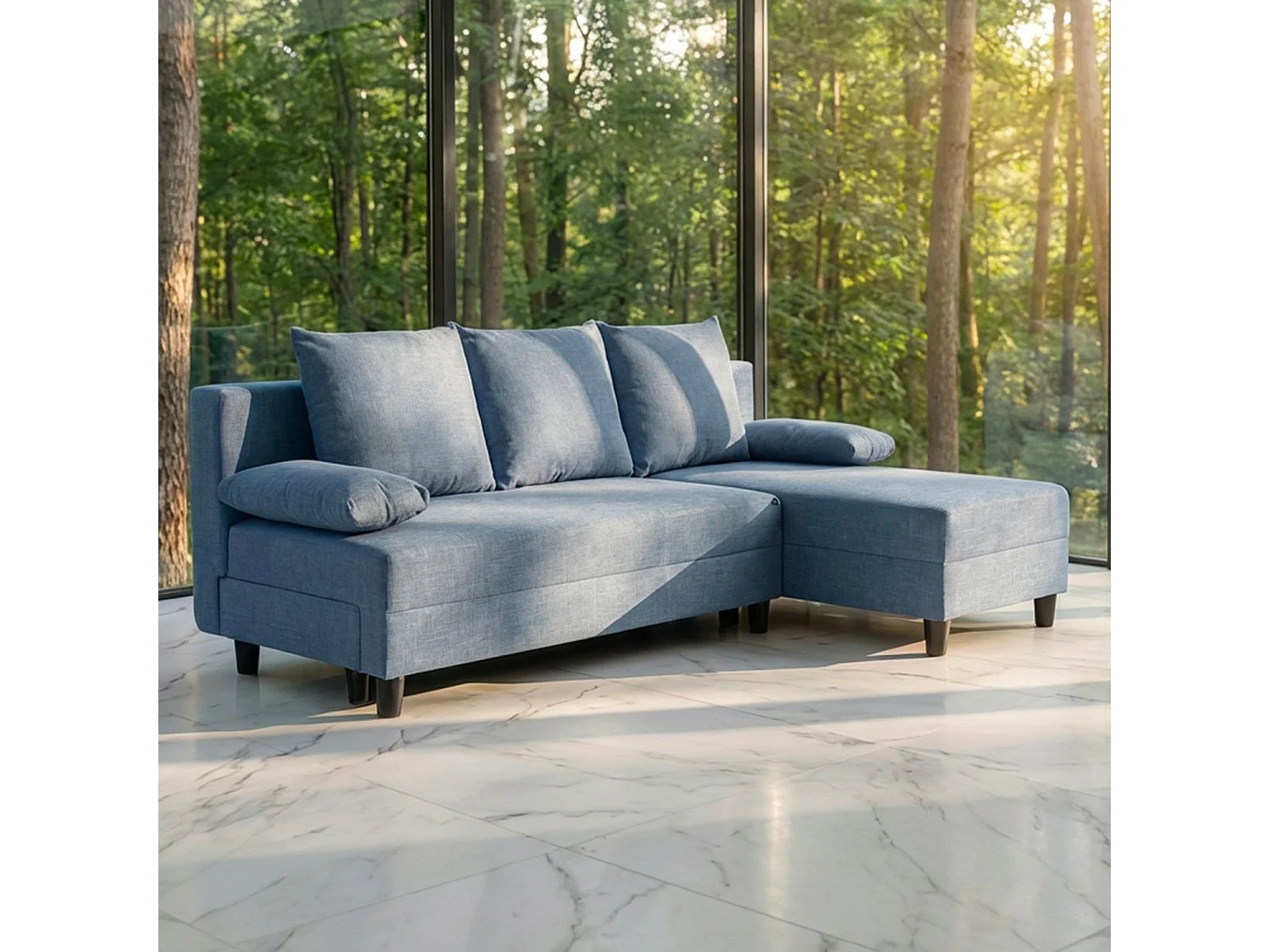 Canapé d'angle convertible Expression Tissu Bleu
