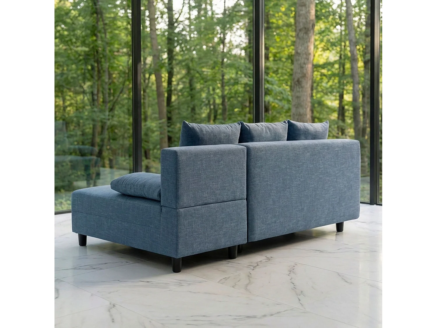 Canapé d'angle convertible Expression Tissu Bleu