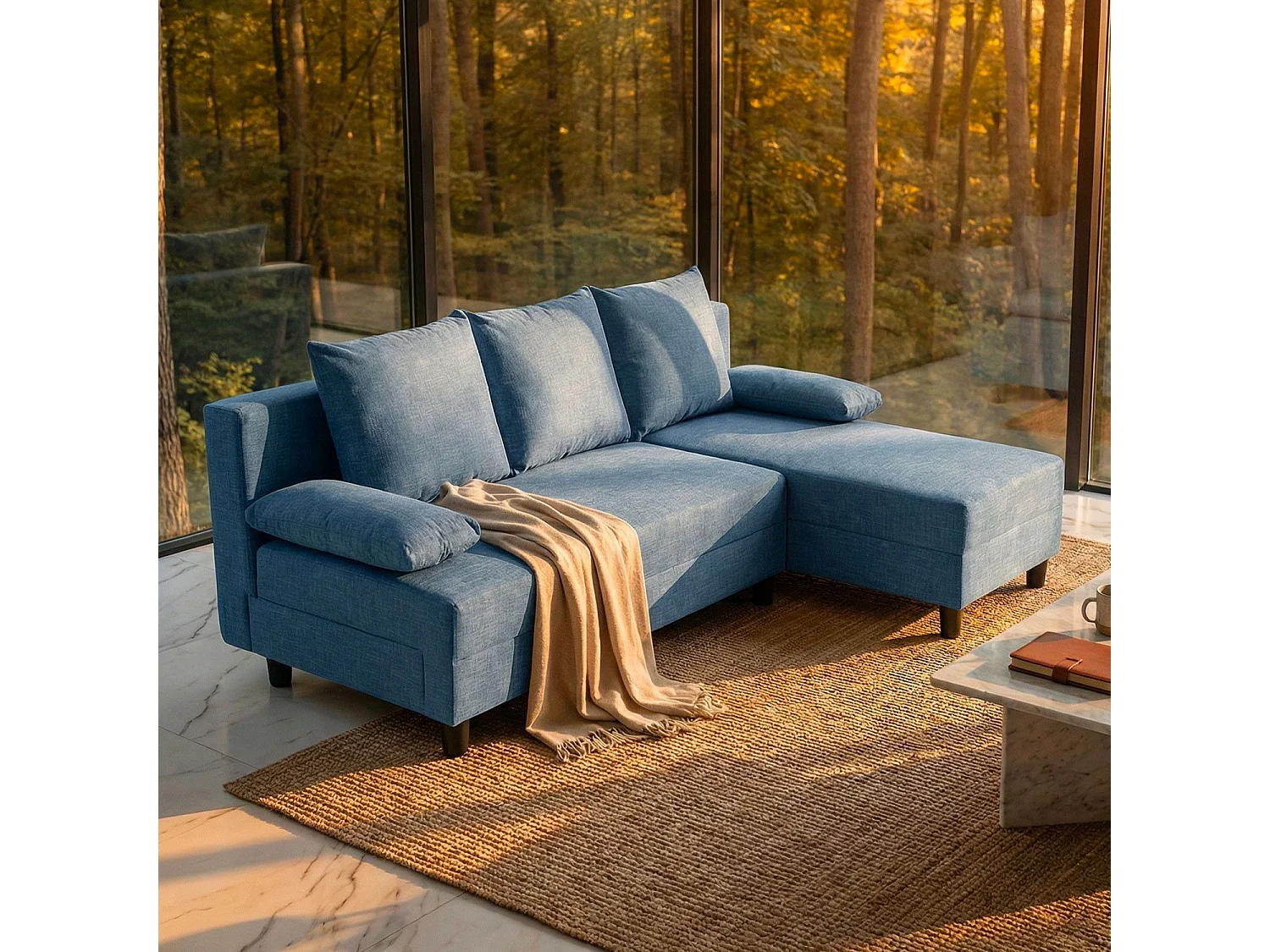 Canapé d'angle convertible Expression Tissu Bleu