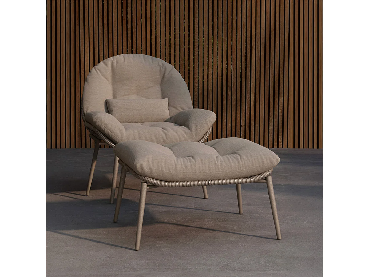 Fauteuil de Jardin & Repose-Pieds "Cala" 92cm Beige