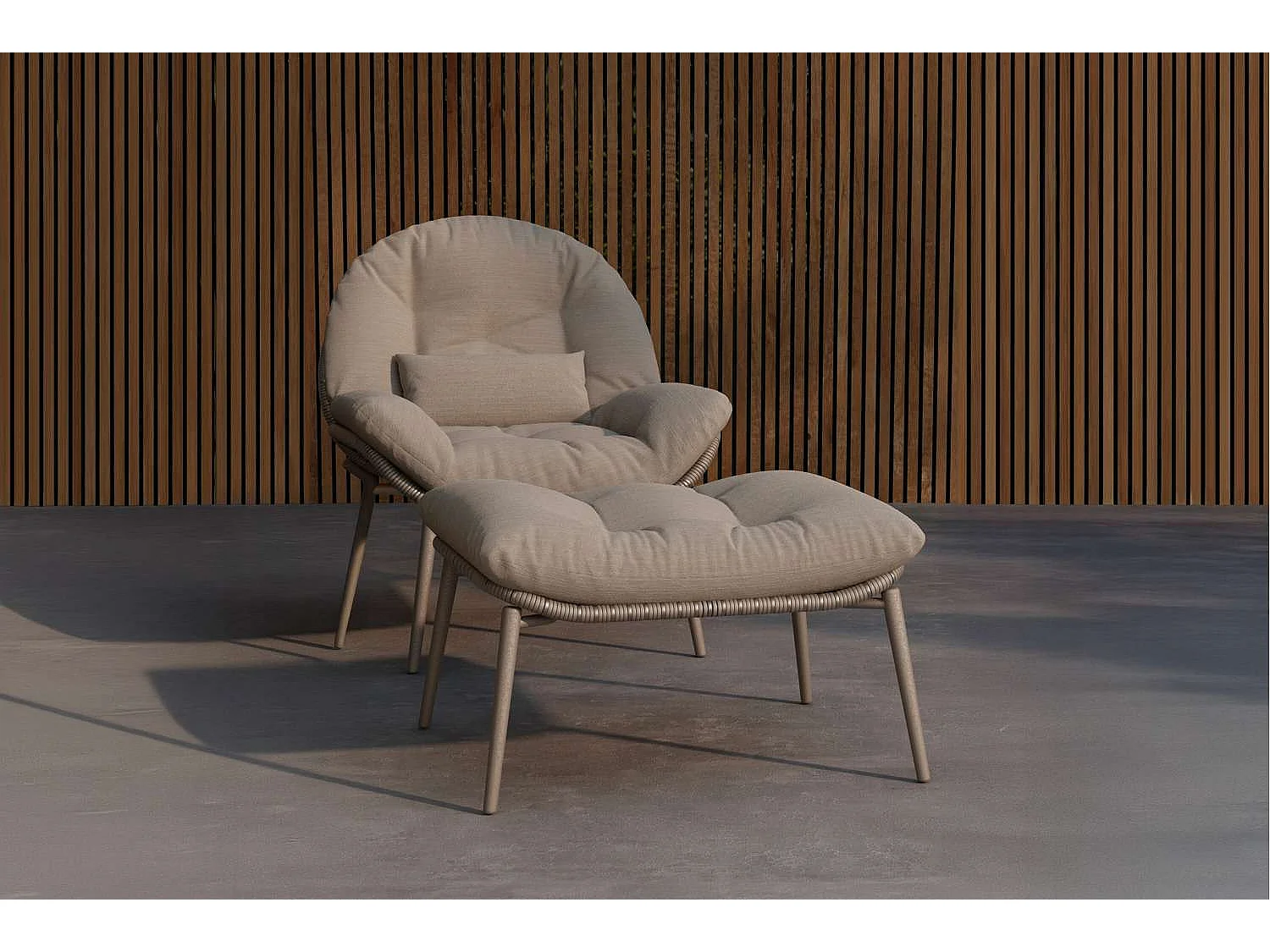 Fauteuil de Jardin & Repose-Pieds "Cala" 92cm Beige