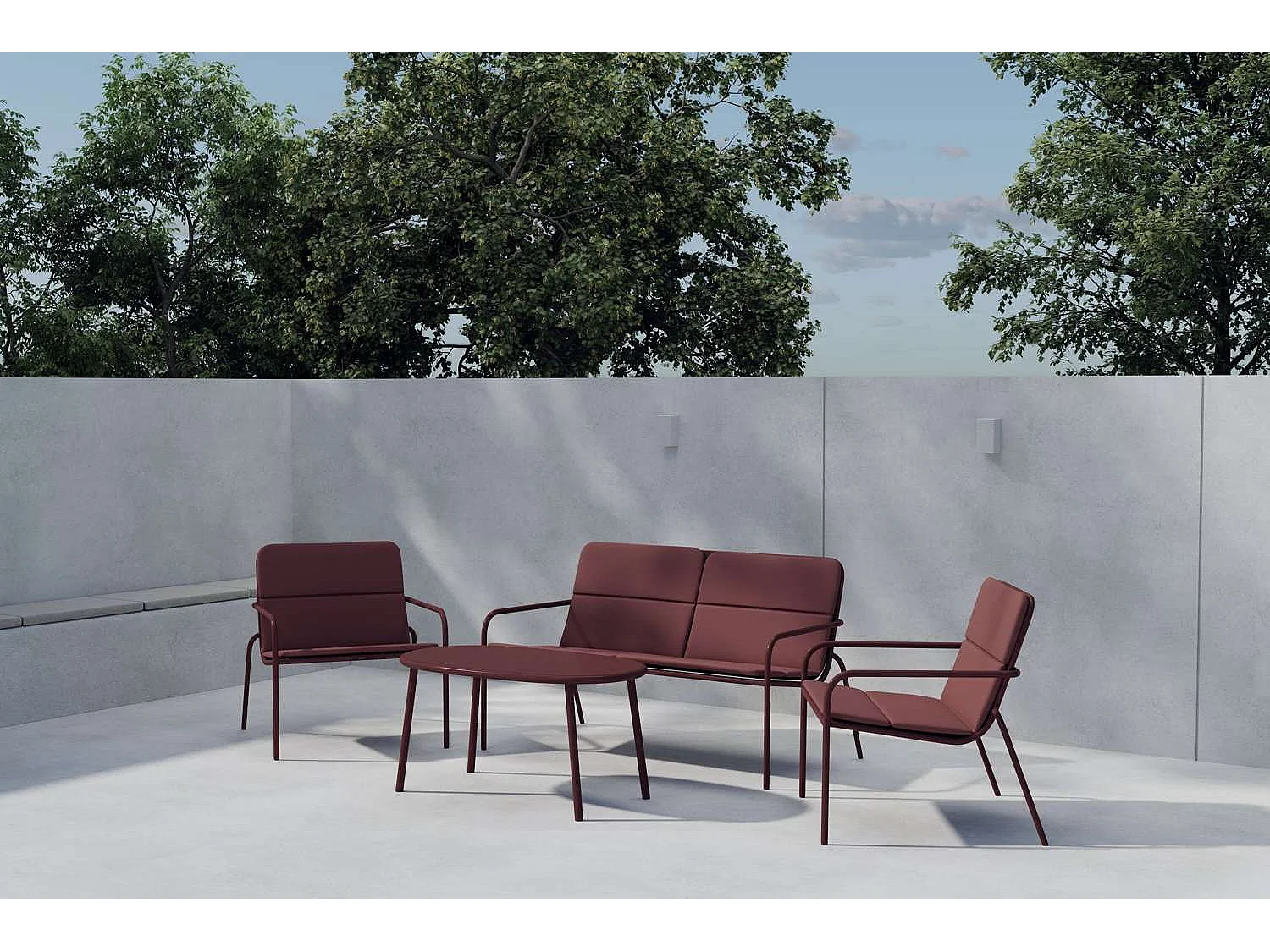 Salon de Jardin 4 Pièces "Fourni" 133cm Bordeaux