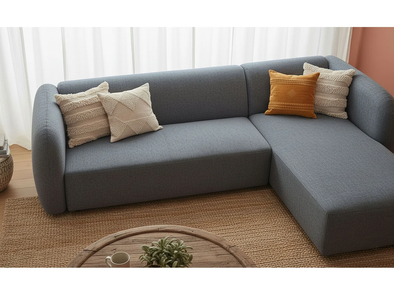 Canapé d'angle réversible moderne Larry Tissu bouclette Gris