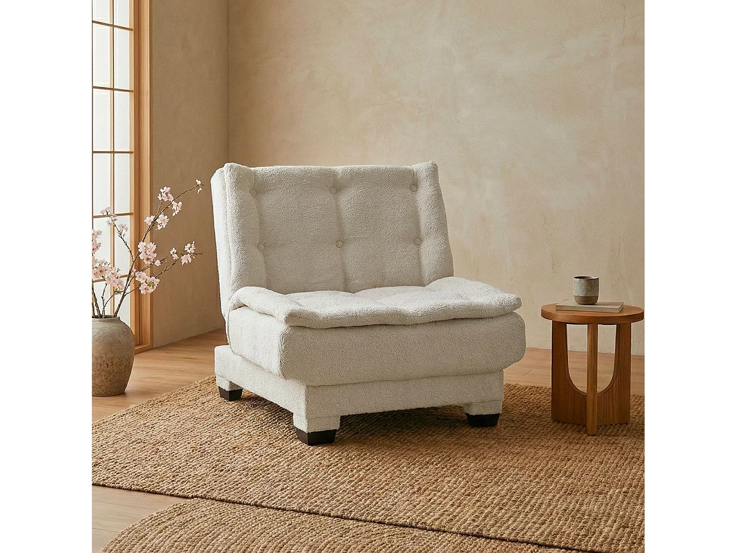 Fauteuil transformable en banquette Lefkada Tissu texturé Beige