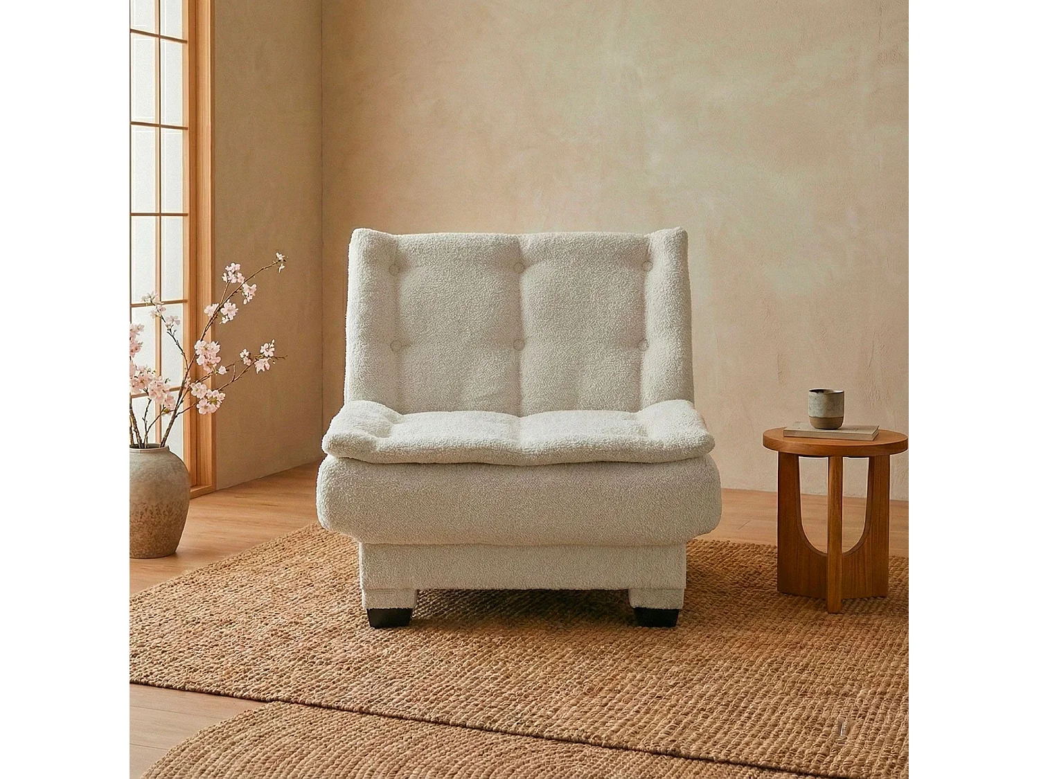 Fauteuil transformable en banquette Lefkada Tissu texturé Beige