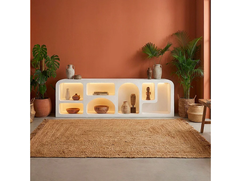 Buffet bas L160cm design arches avec LED intégrées Navalor Blanc