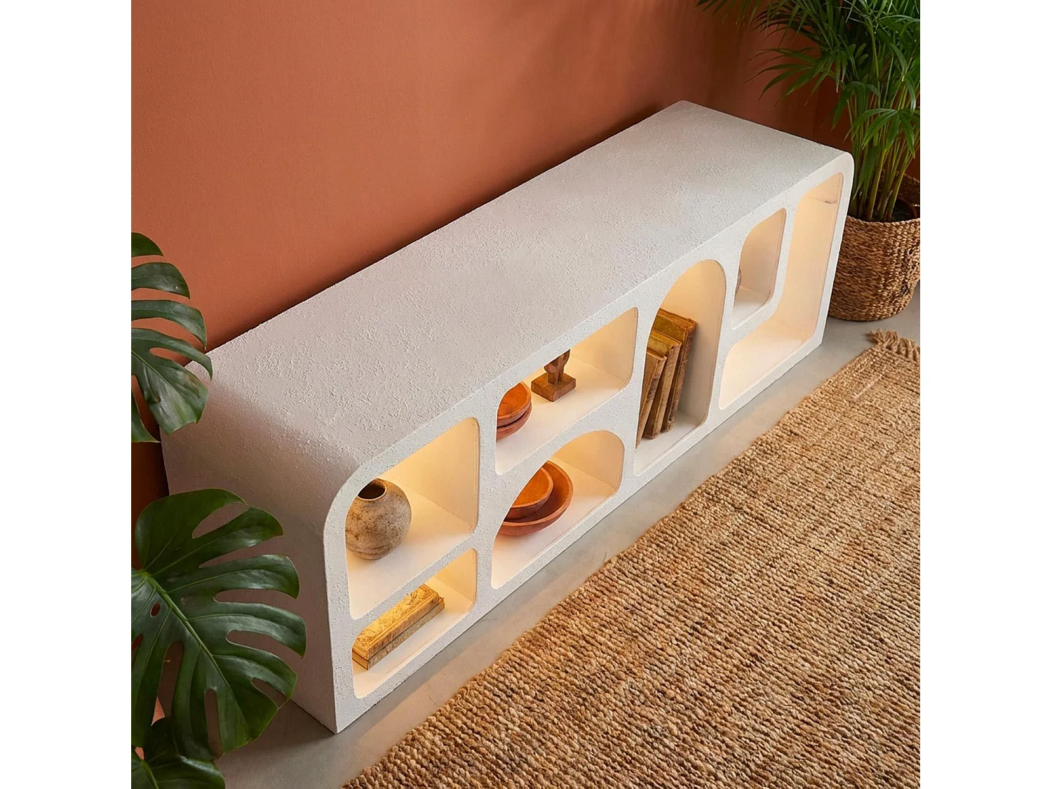 Buffet bas L160cm design arches avec LED intégrées Navalor Blanc