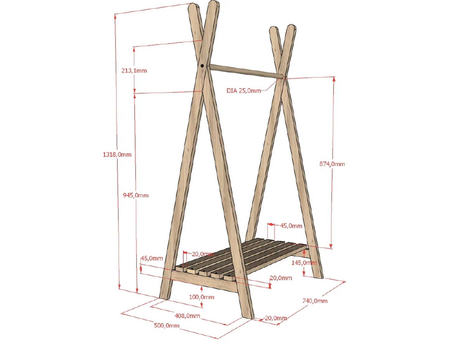 Perchero infantil DALLAS – Roble macizo natural