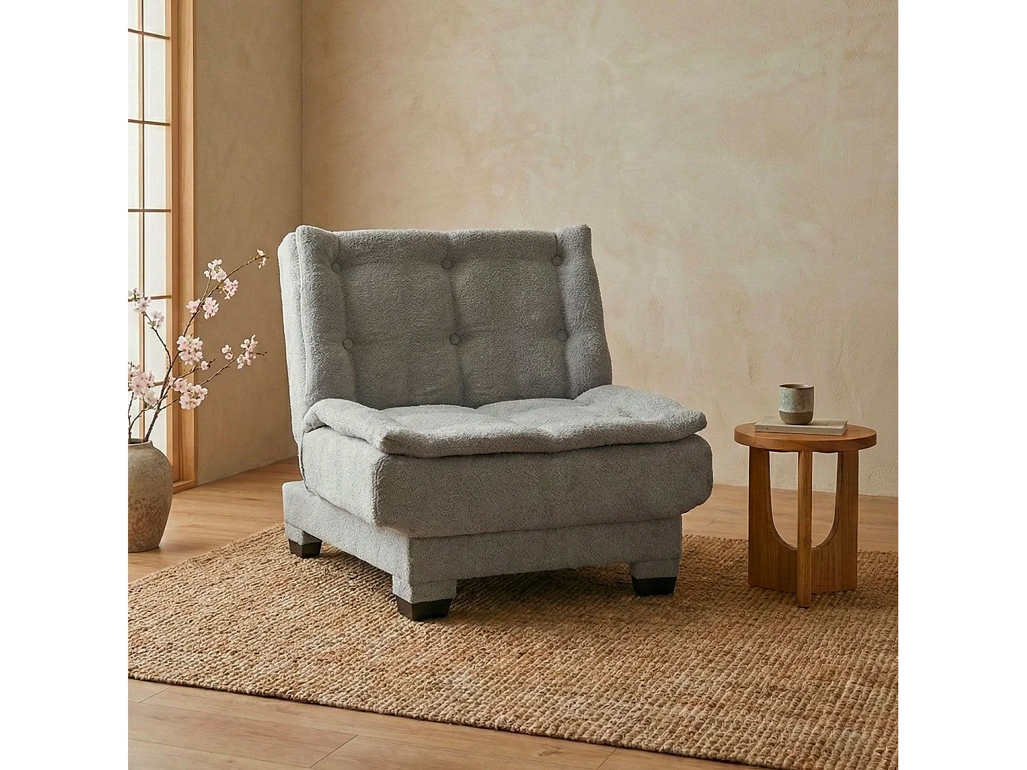 Fauteuil transformable en banquette Lefkada Tissu texturé Gris