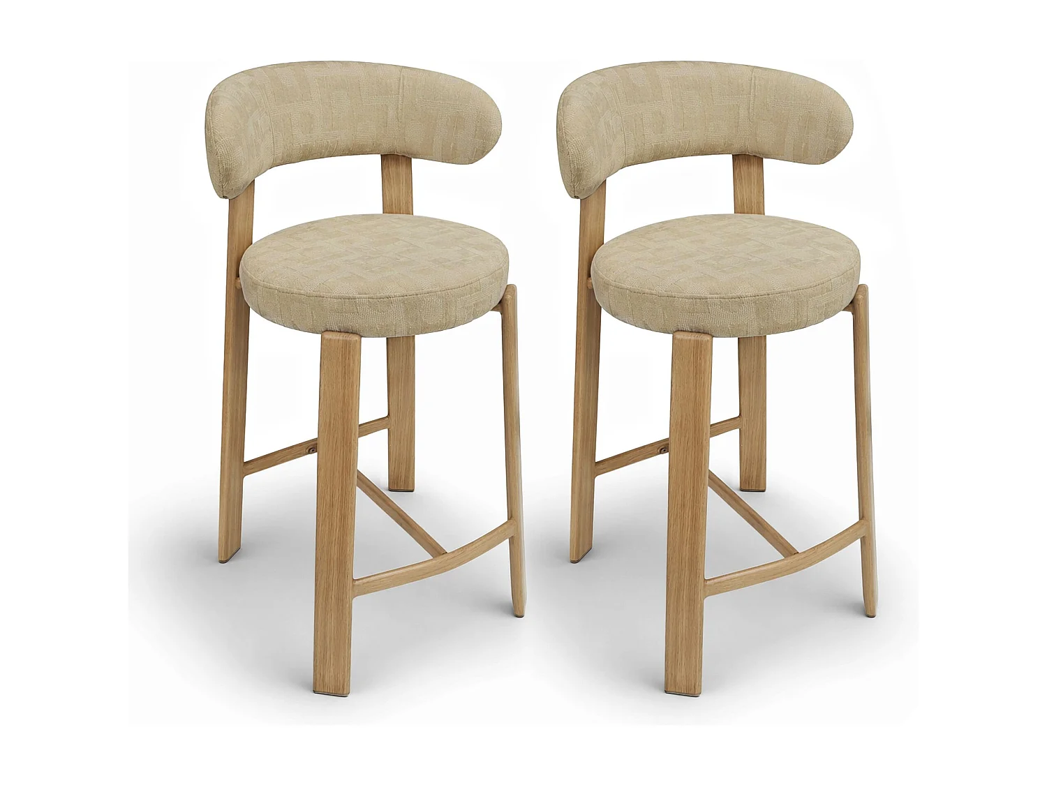 Now's Home - Lot 2 Chaises/ Bar Tissu Structure Beige En Metal Effet Bois 50x50x90suzie