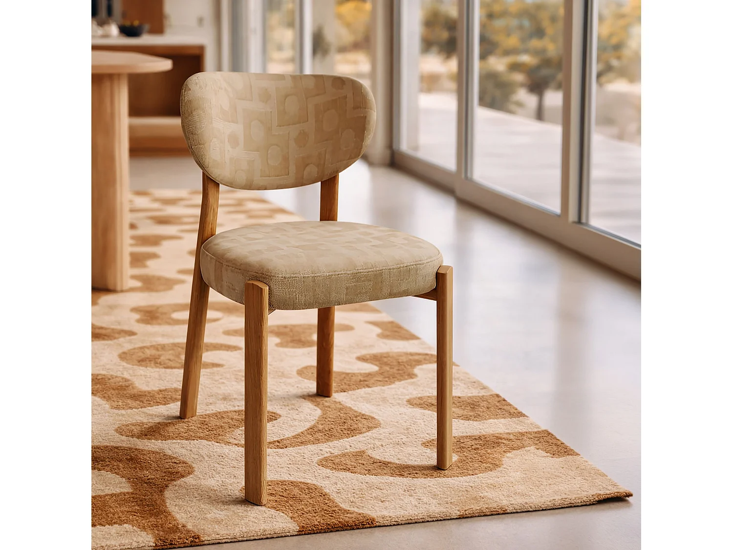 Now's Home - Lot 2 Chaises Tissu Beig Strucuré  Metal Effet Bois 55x48x80.5 Suzie