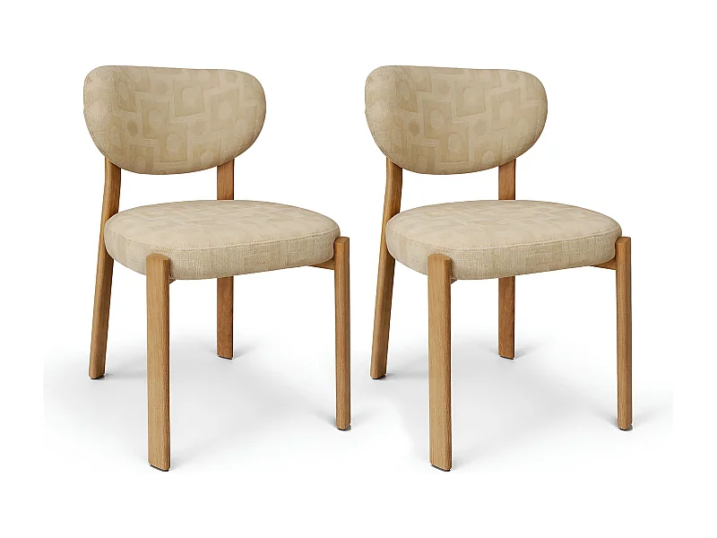 Now's Home - Lot 2 Chaises Tissu Beig Strucuré  Metal Effet Bois 55x48x80.5 Suzie