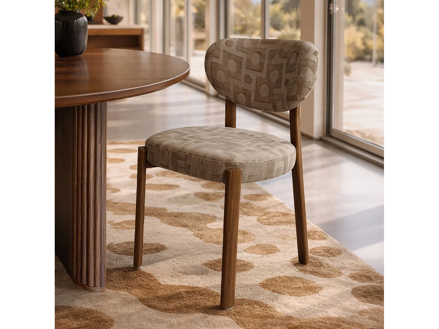 Now's Home - Lot 2 Chaise Tissu Taupe Structuré Métal Effet Bois 55x48x80.5 Suzie