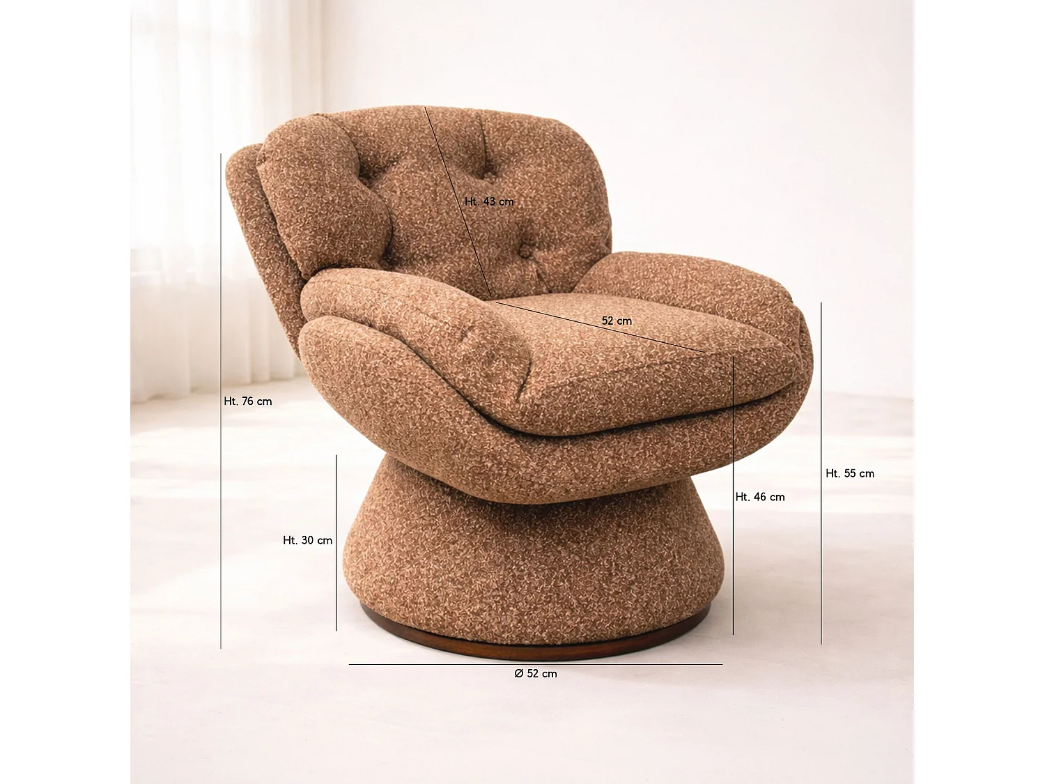 Now's Home - Fauteuil Pivotant En Tissu Chiné Brique 74x61x70cm Gustave