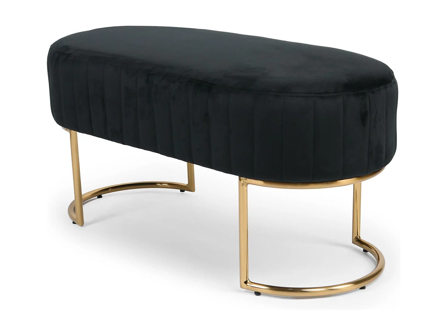Banquette élégante matelassée Philomena pieds métal doré et Velours Noir
