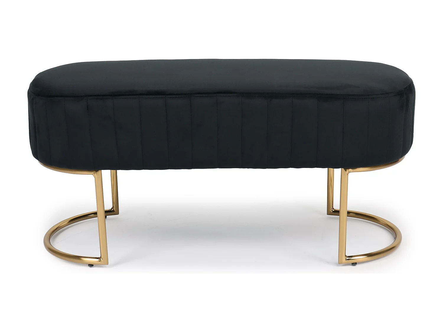 Banquette élégante matelassée Philomena pieds métal doré et Velours Noir