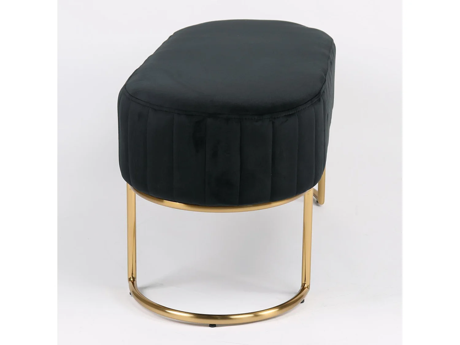 Banquette élégante matelassée Philomena pieds métal doré et Velours Noir