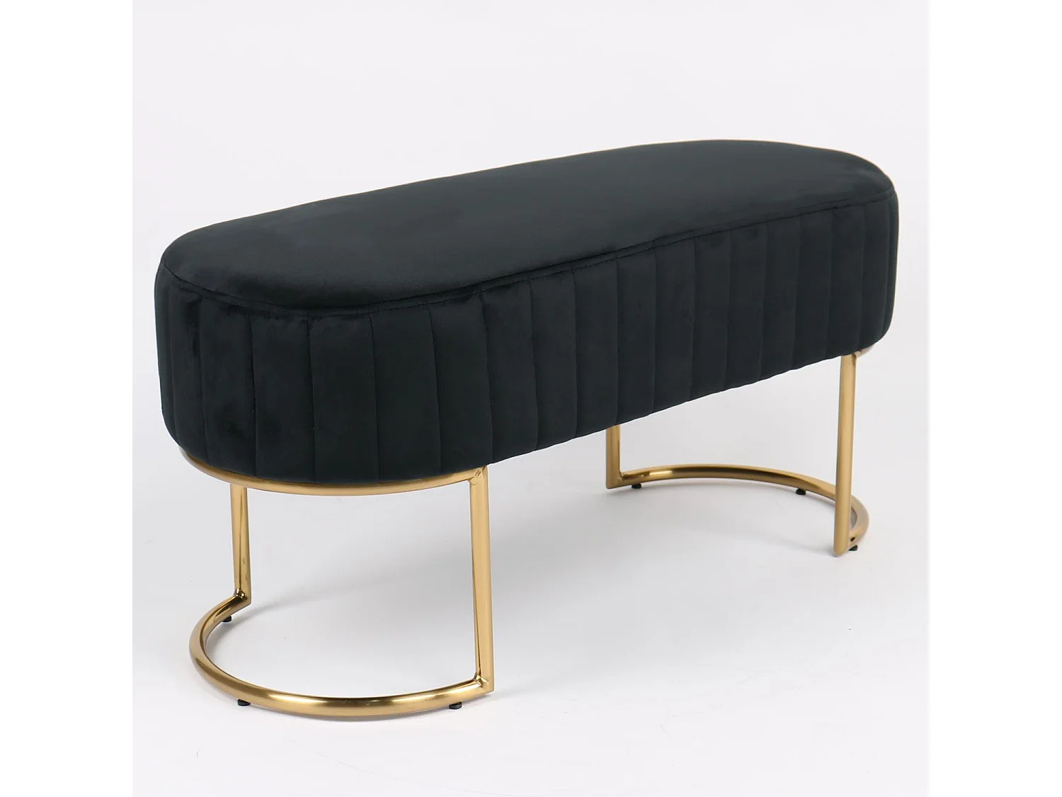 Banquette élégante matelassée Philomena pieds métal doré et Velours Noir