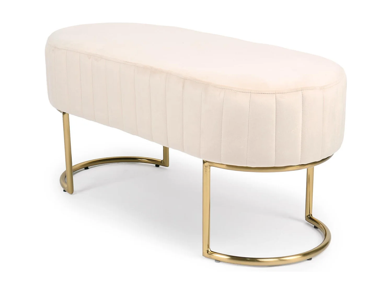 Banquette élégante matelassée Philomena pieds métal doré et Velours Beige