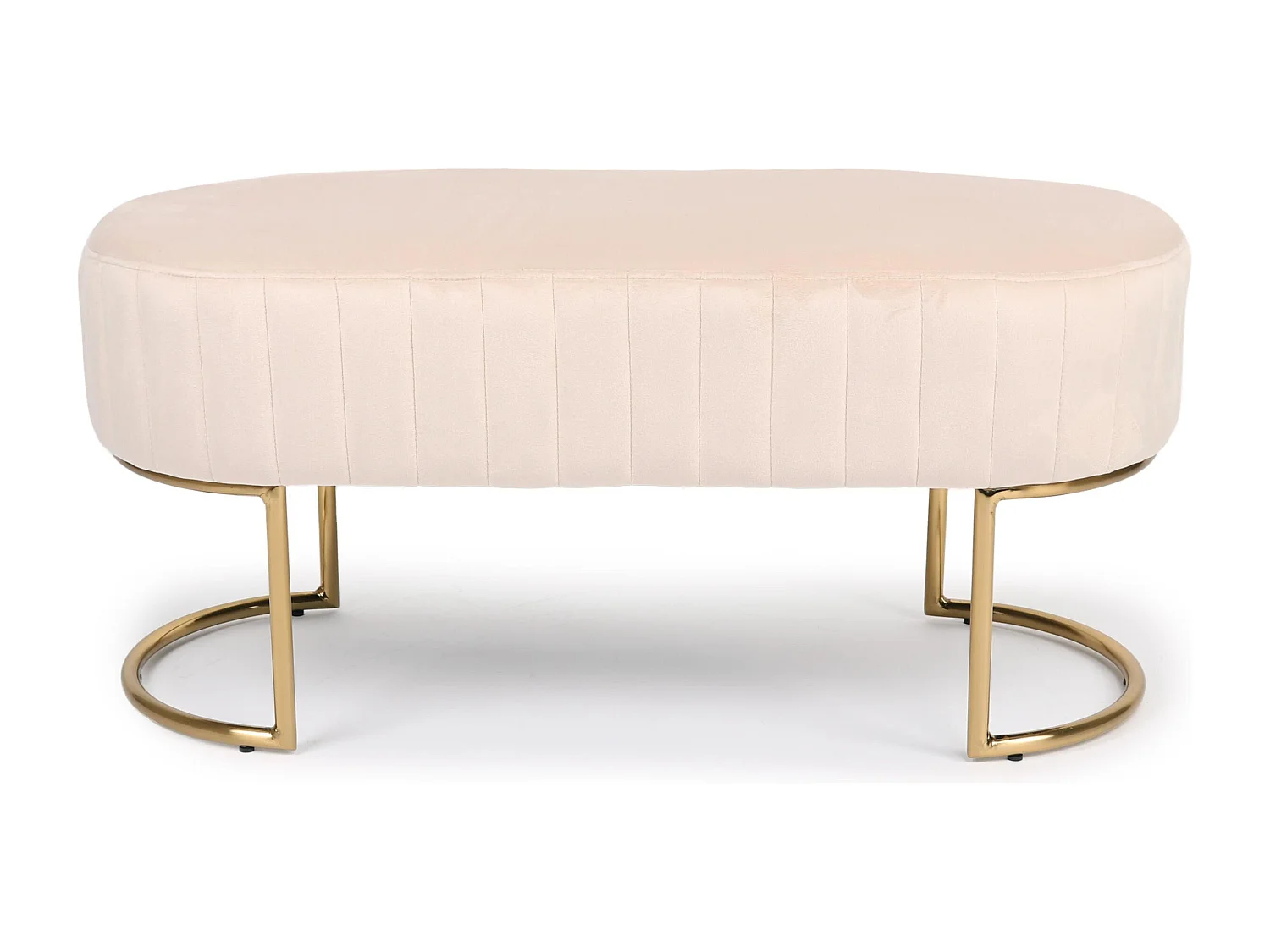 Banquette élégante matelassée Philomena pieds métal doré et Velours Beige