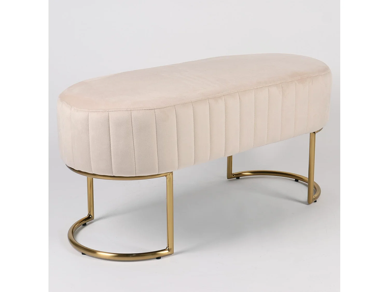 Banquette élégante matelassée Philomena pieds métal doré et Velours Beige