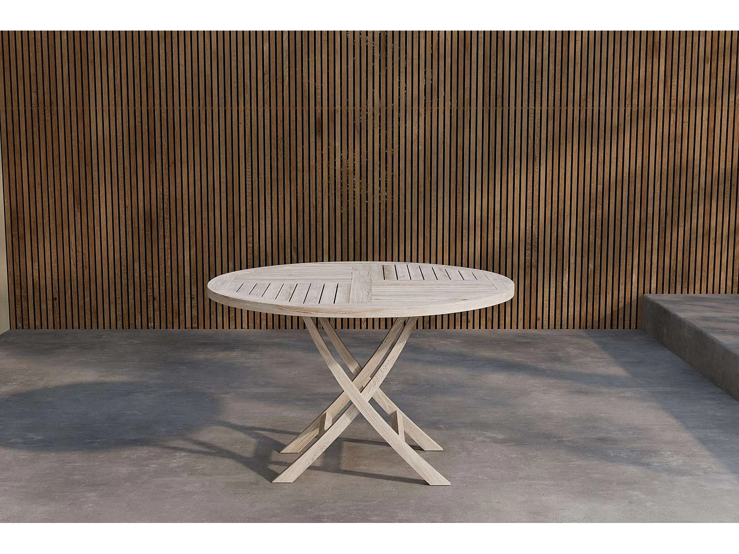 Table de Jardin Ronde "Kenya" 120cm Naturel Blanchi