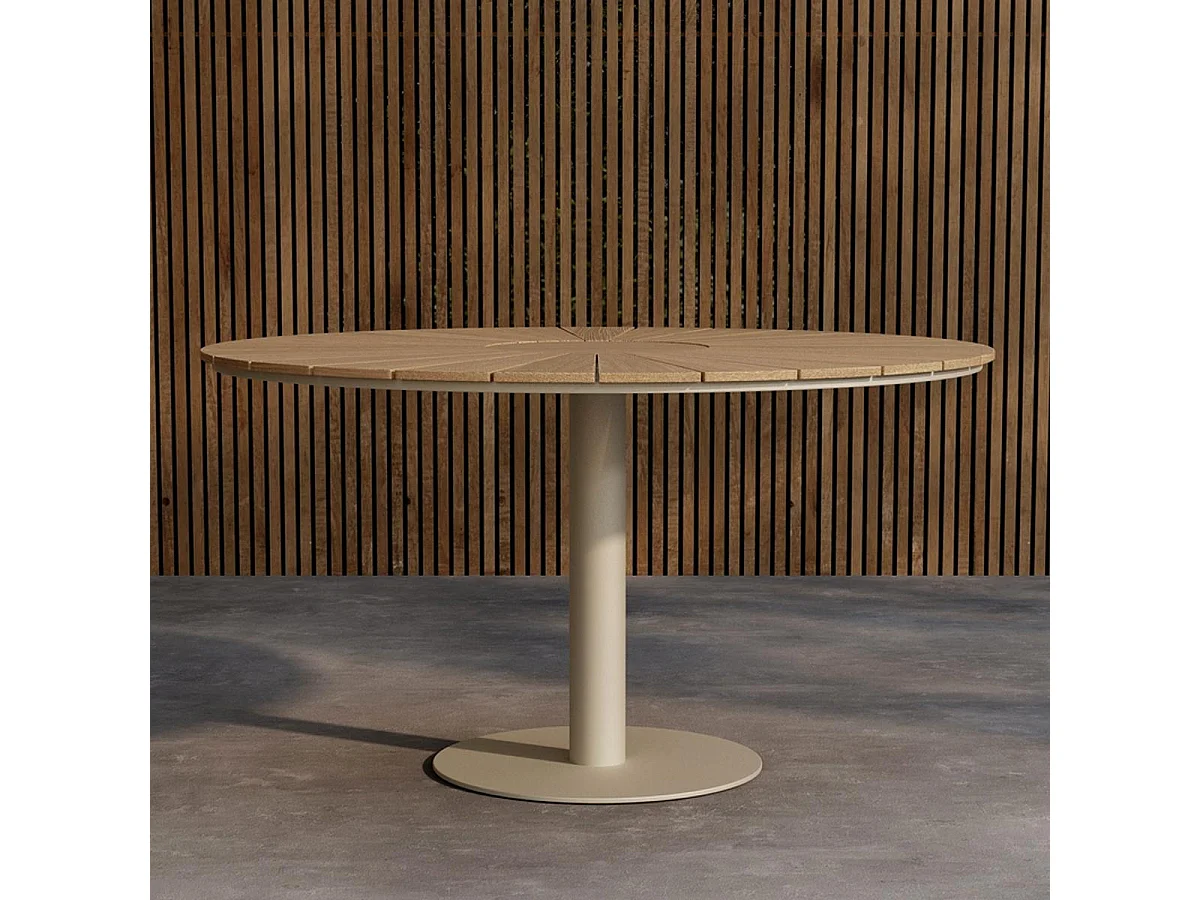 Table de Jardin Ronde en Teck "Croft" 120cm Beige