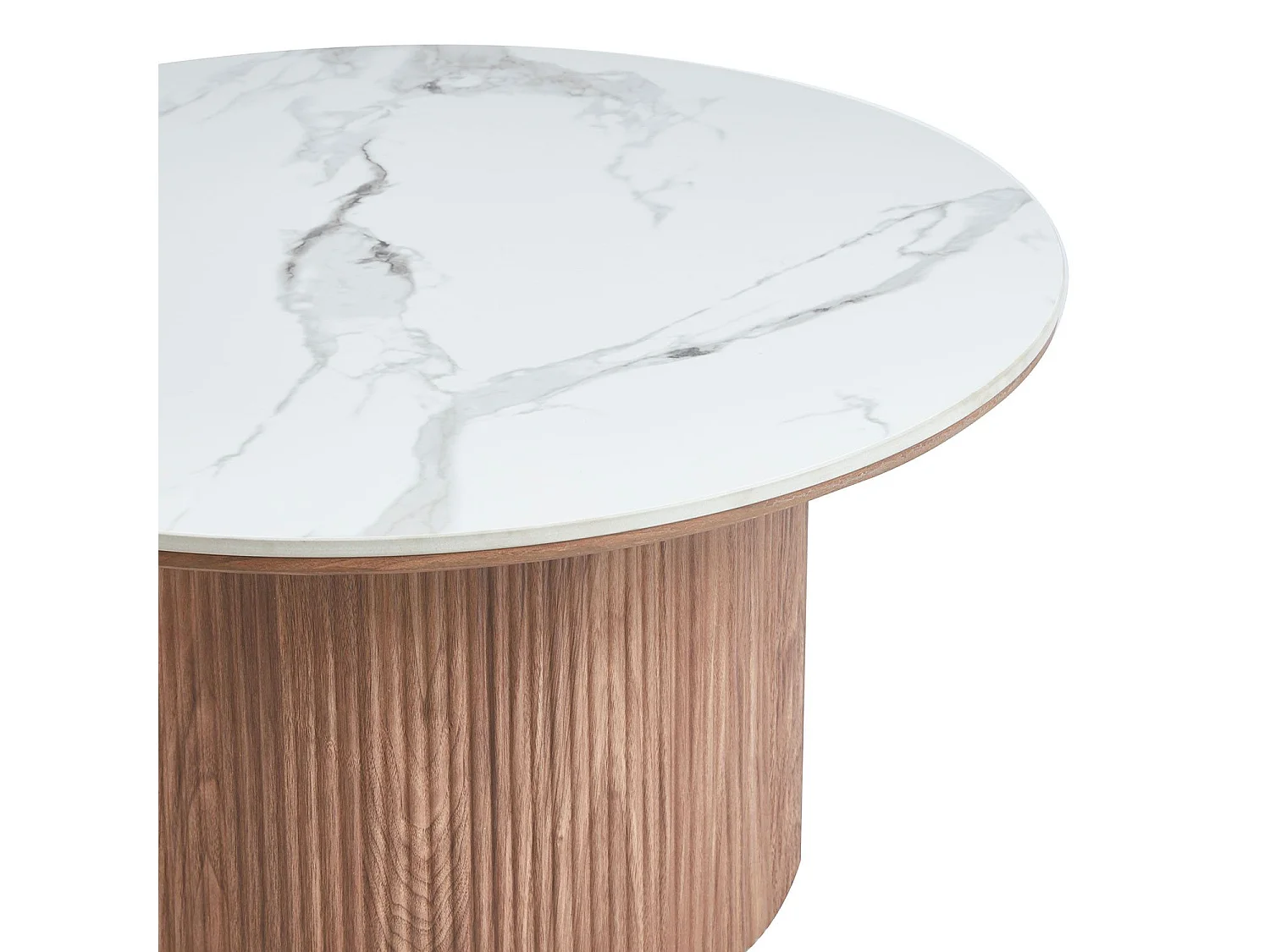 Table basse moderne ronde 80cm Eglantine Bois et Céramique Effet marbre Blanc