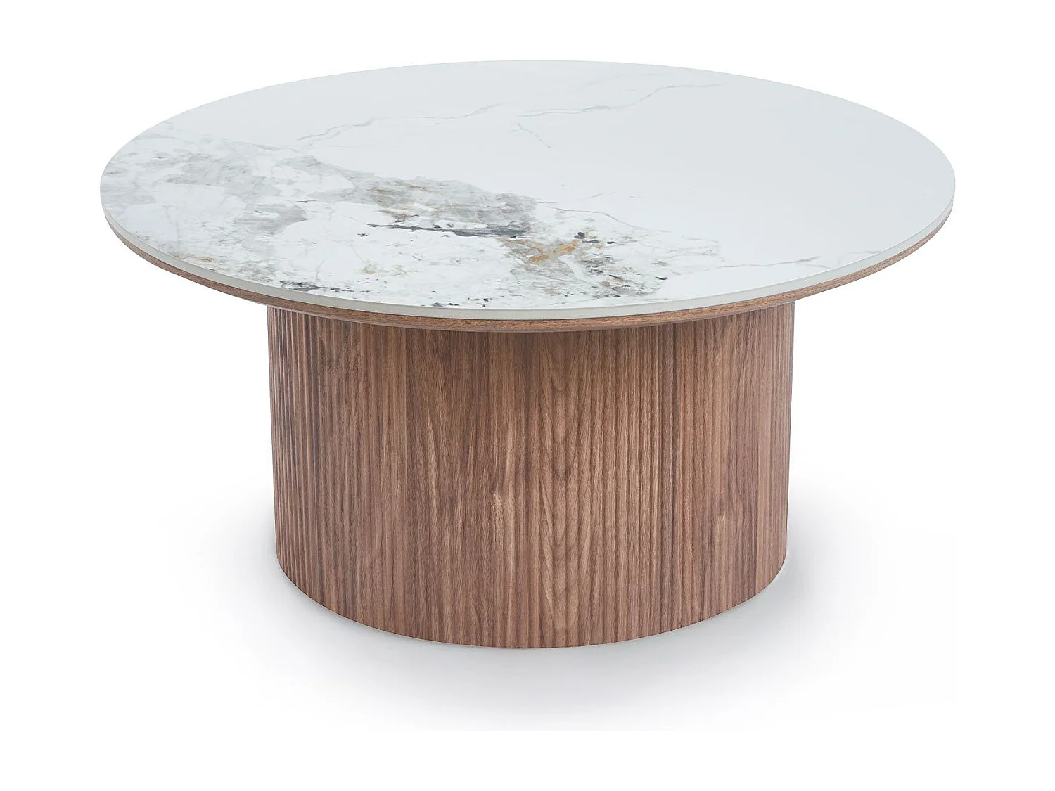 Table basse moderne ronde 80cm Eglantine Bois et Céramique Effet marbre Blanc