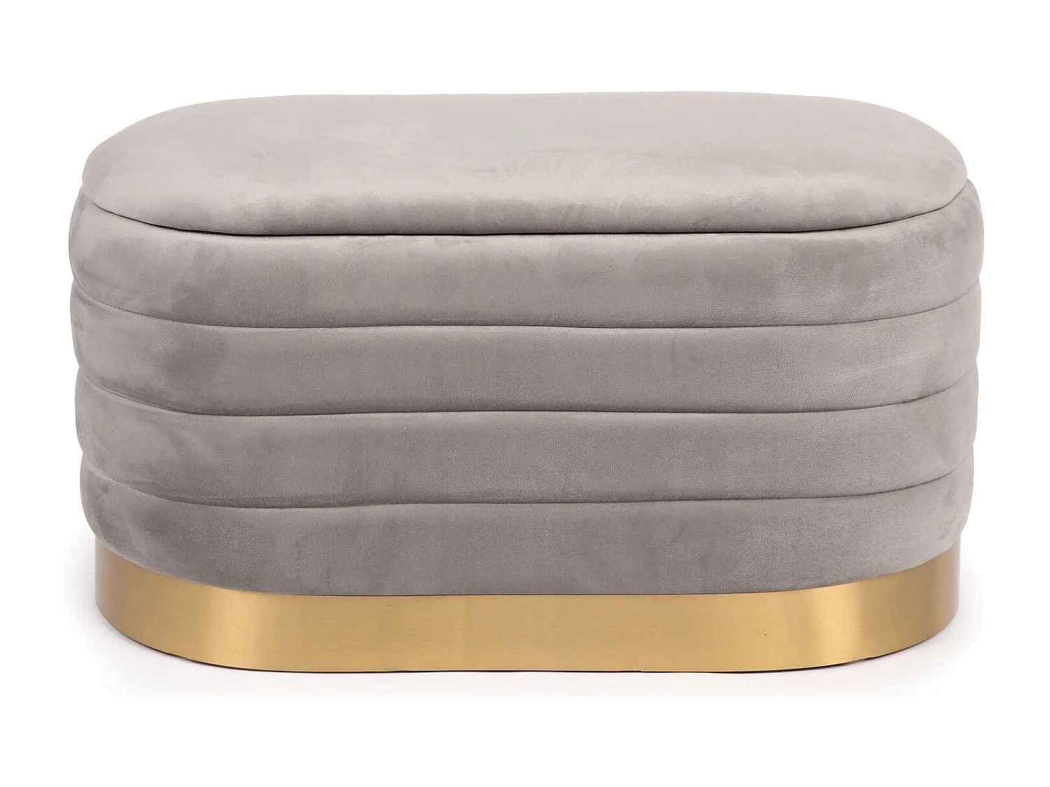 Banquette-coffre moderne matelassée avec base dorée Philae Velours Gris clair