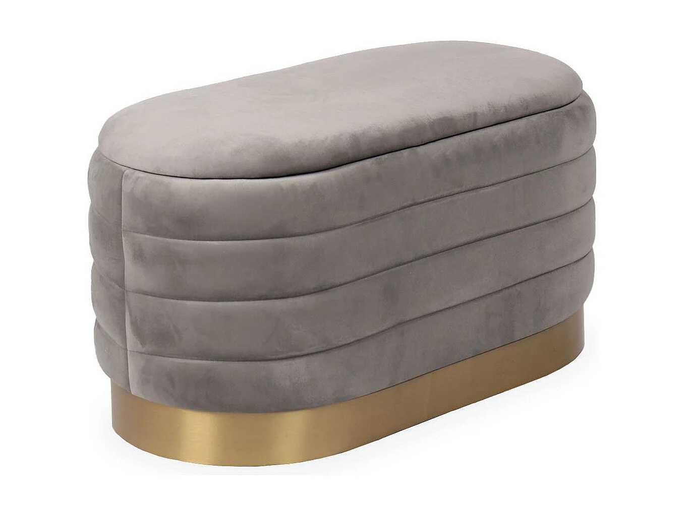 Banquette-coffre moderne matelassée avec base dorée Philae Velours Gris clair