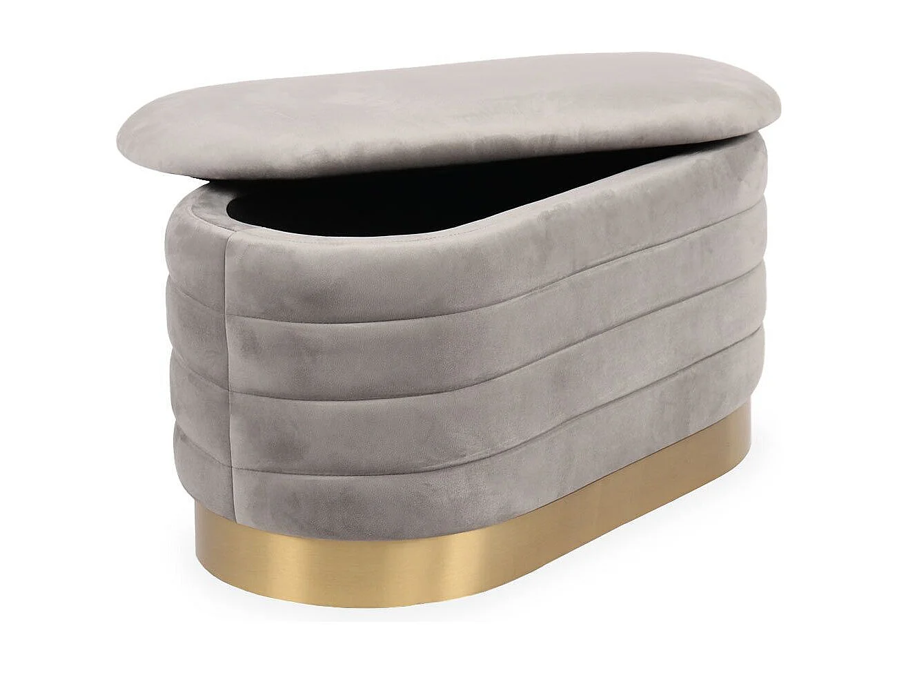 Banquette-coffre moderne matelassée avec base dorée Philae Velours Gris clair