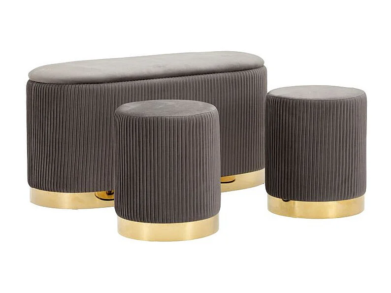 Banc Shopy gris avec rangement et 2 tabourets