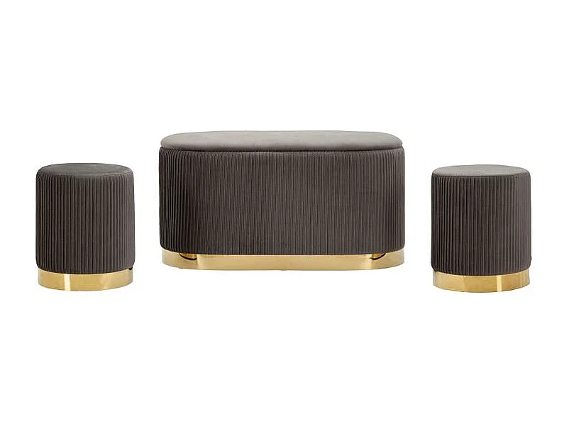Banc Shopy gris avec rangement et 2 tabourets