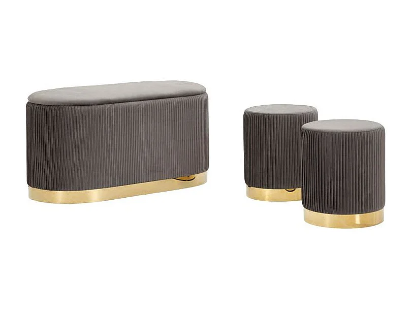 Banc Shopy gris avec rangement et 2 tabourets