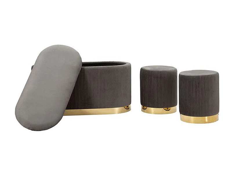 Banc Shopy gris avec rangement et 2 tabourets