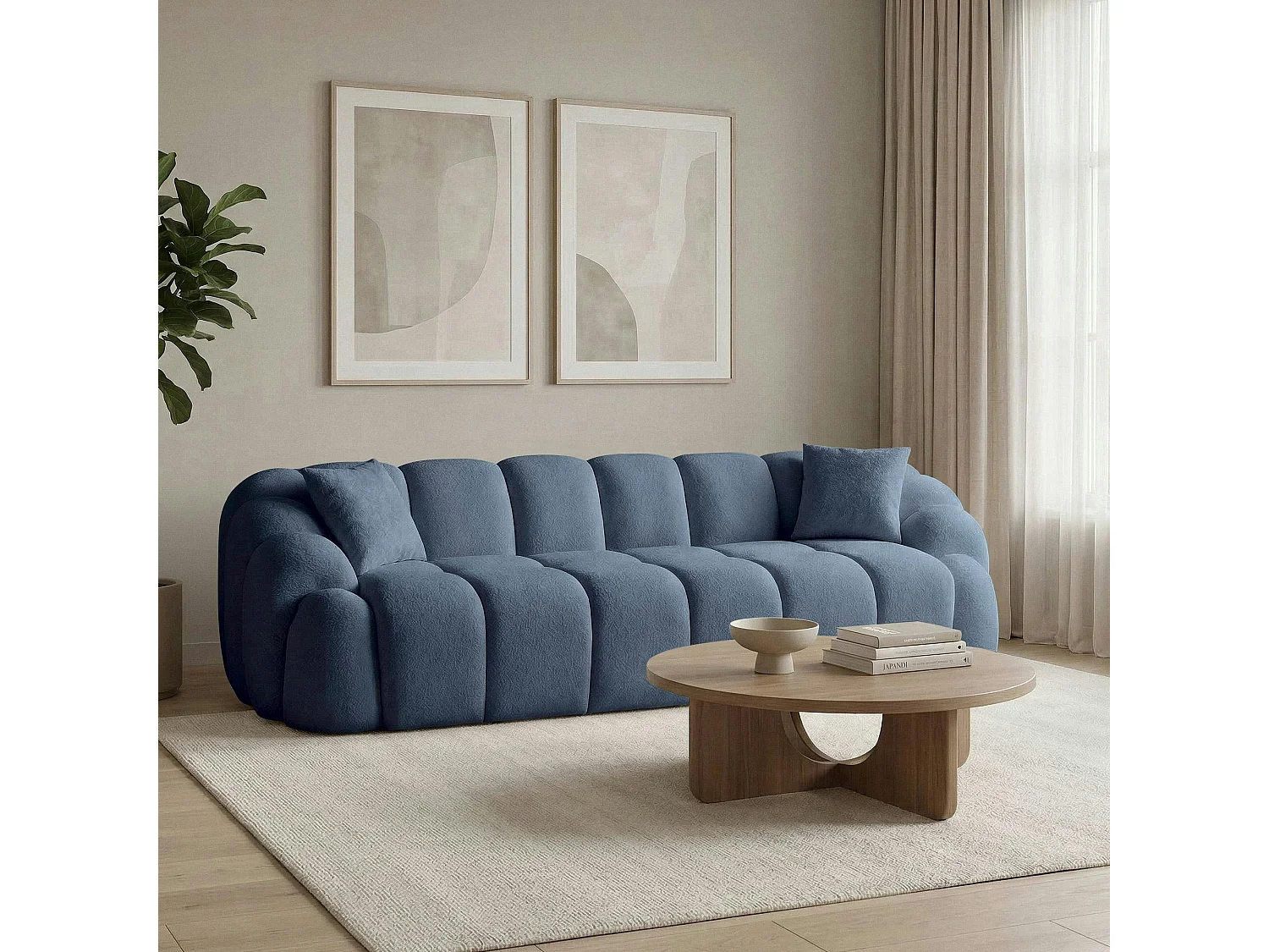 Canapé 4 places bleu design arrondi ONDA