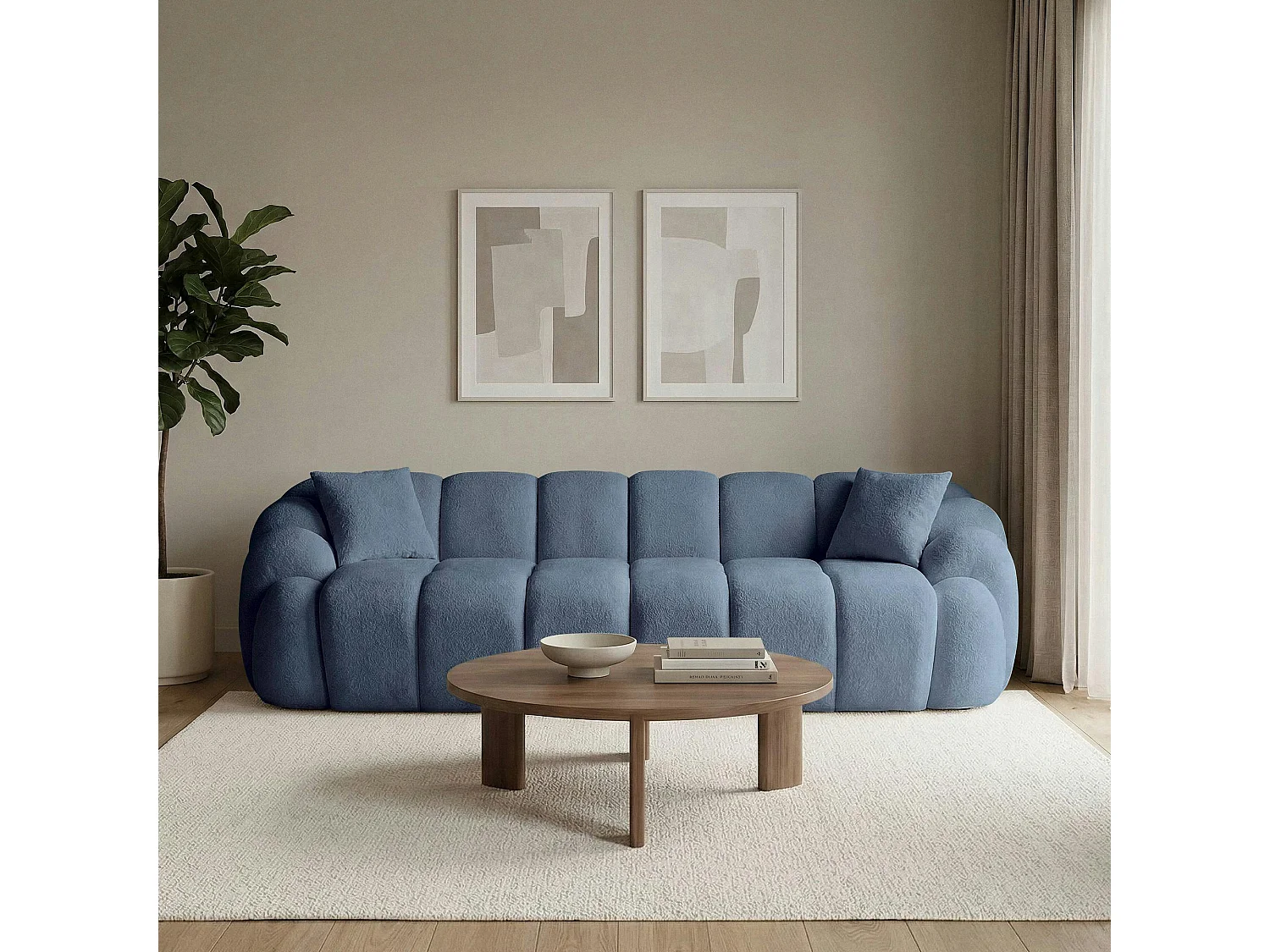 Canapé 4 places bleu design arrondi ONDA