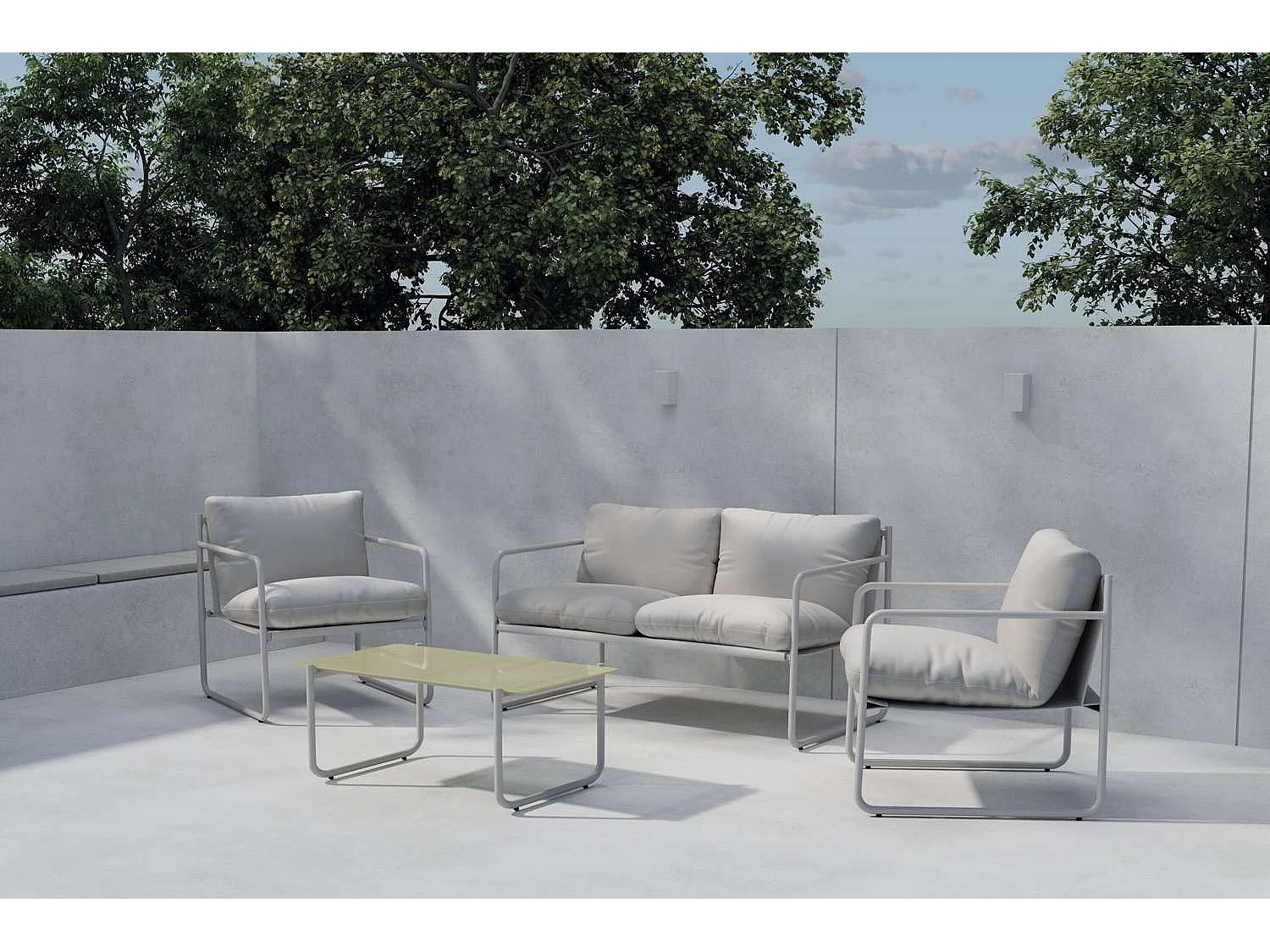 Salon de Jardin 4 Places "Thassos" 128cm Gris