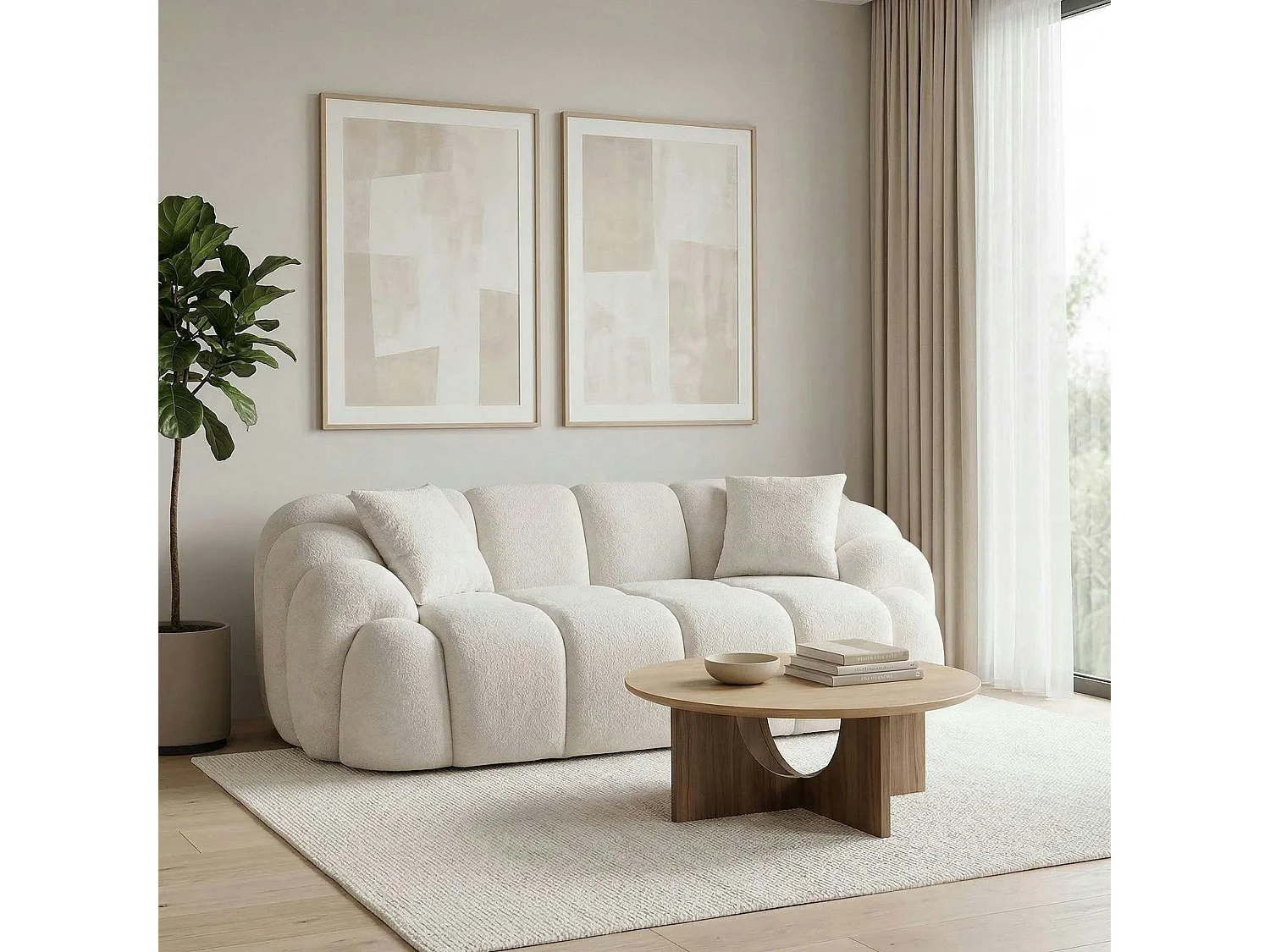 Canapé 2 places blanc écru design arrondi ONDA