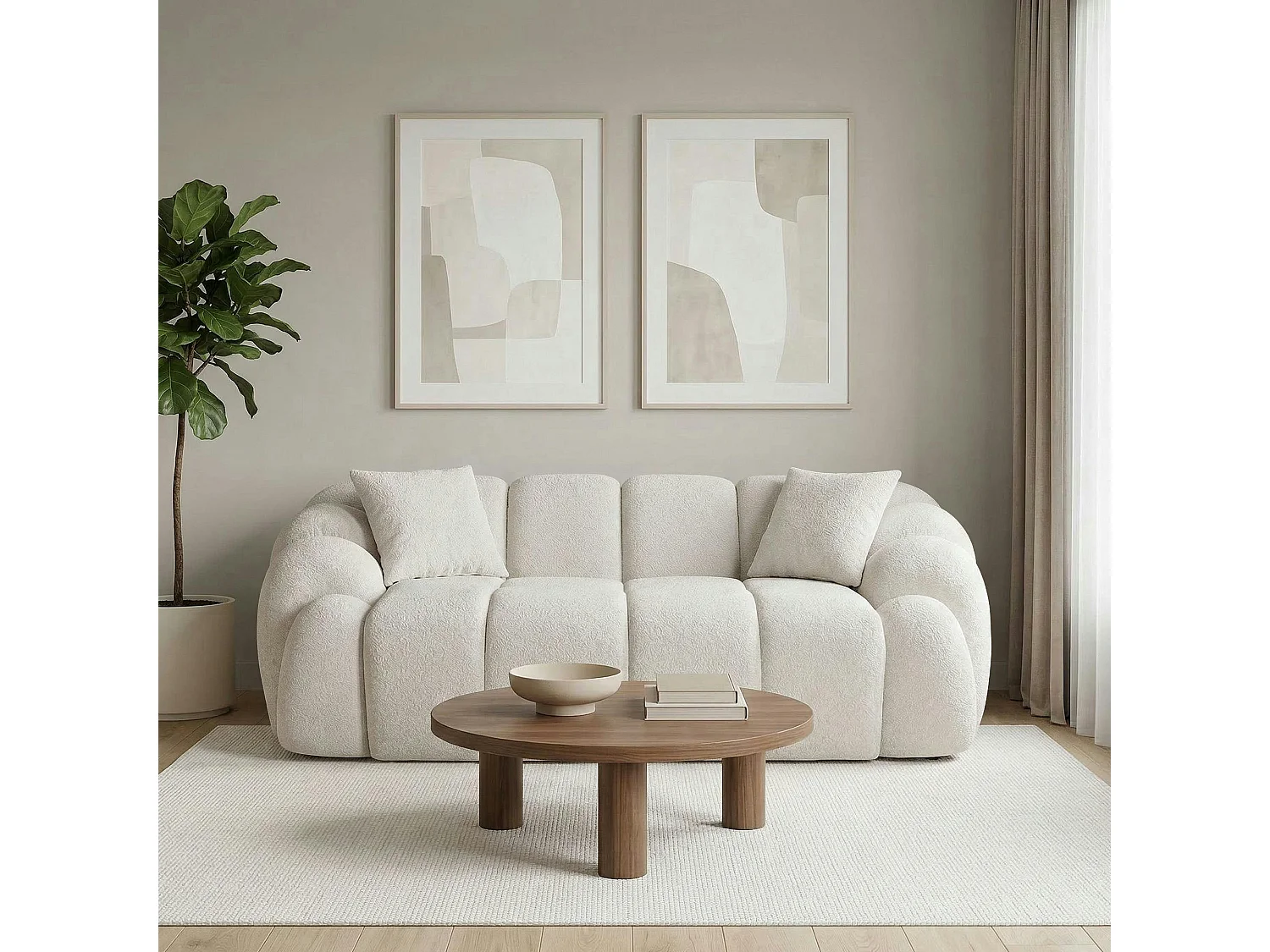 Canapé 2 places blanc écru design arrondi ONDA