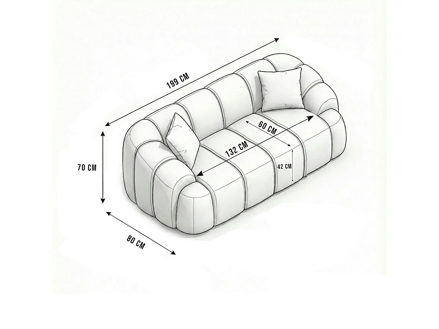 Canapé 2 places bleu design arrondi ONDA