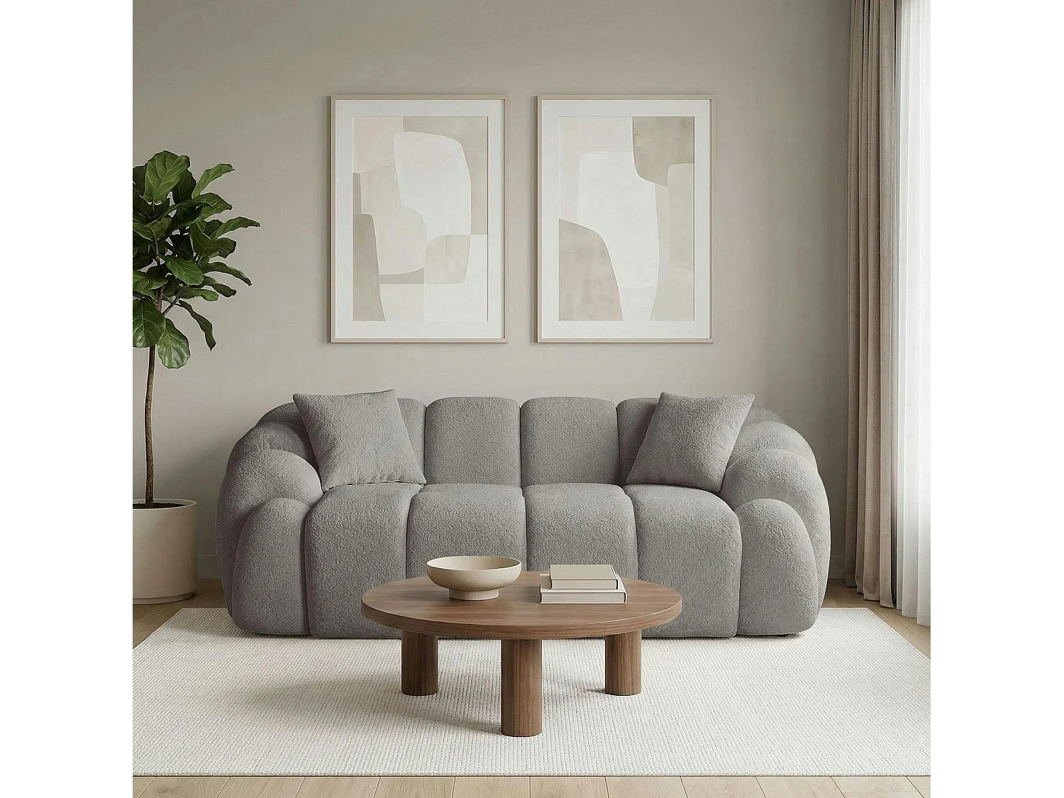 Canapé 2 places gris design arrondi ONDA