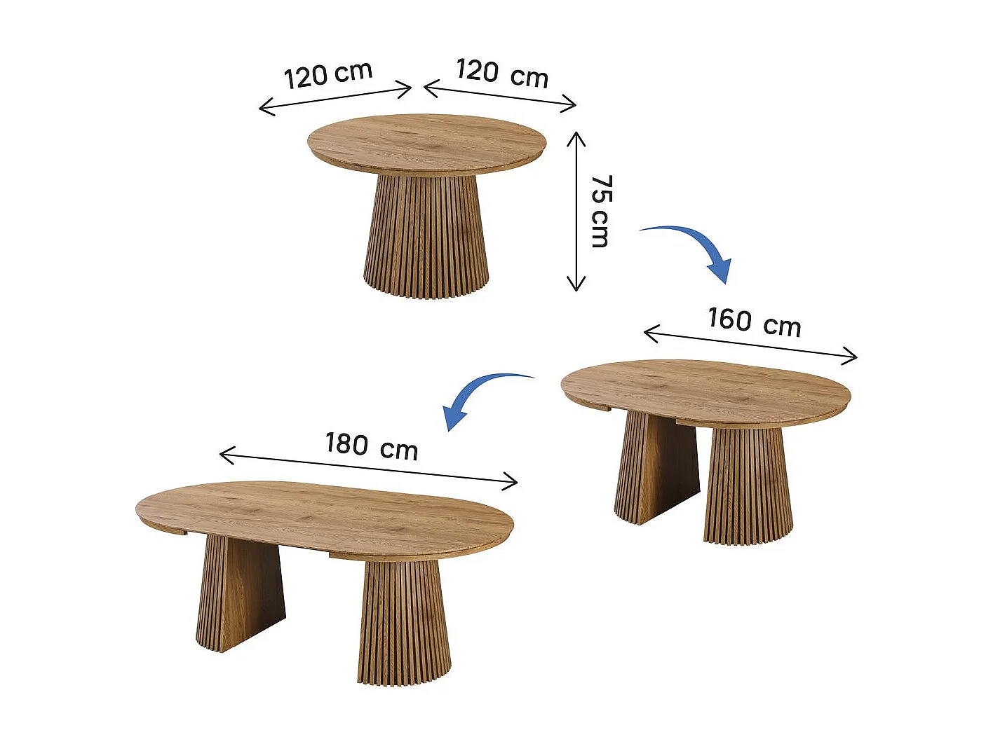 Table à manger extensible en bois "Sylva" - 120/200 cm - 4 à 8 places - Marron