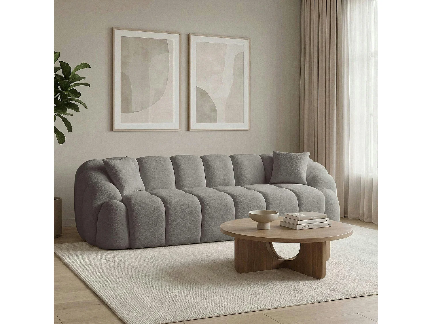 Canapé 4 places gris design arrondi ONDA