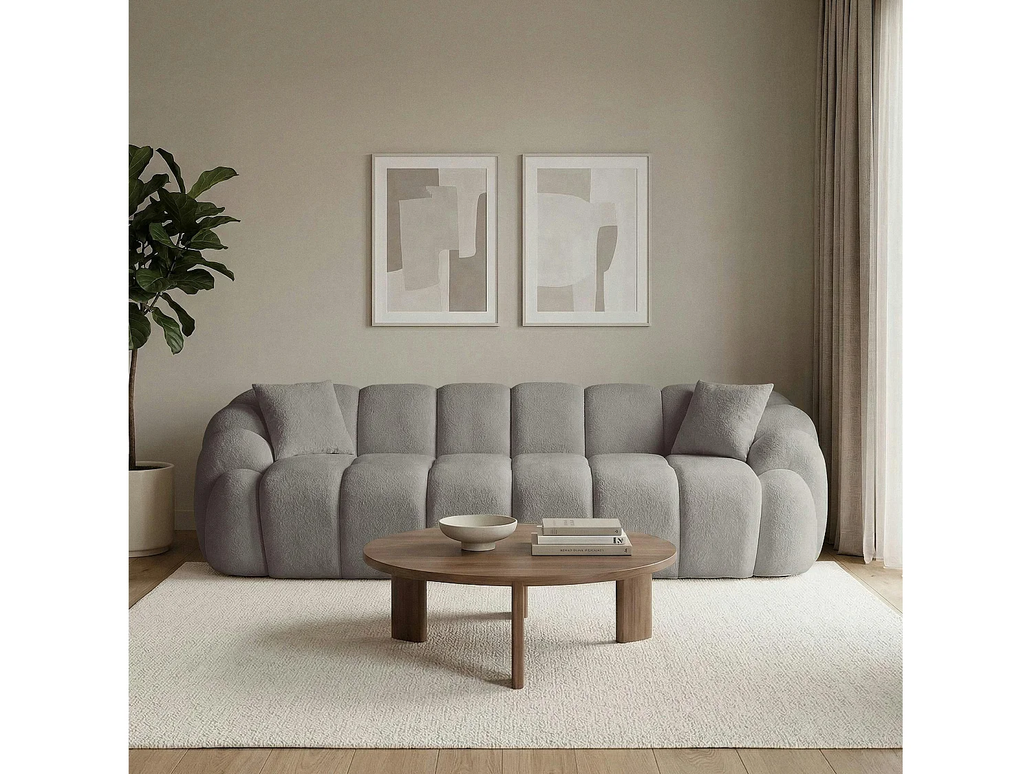 Canapé 4 places gris design arrondi ONDA