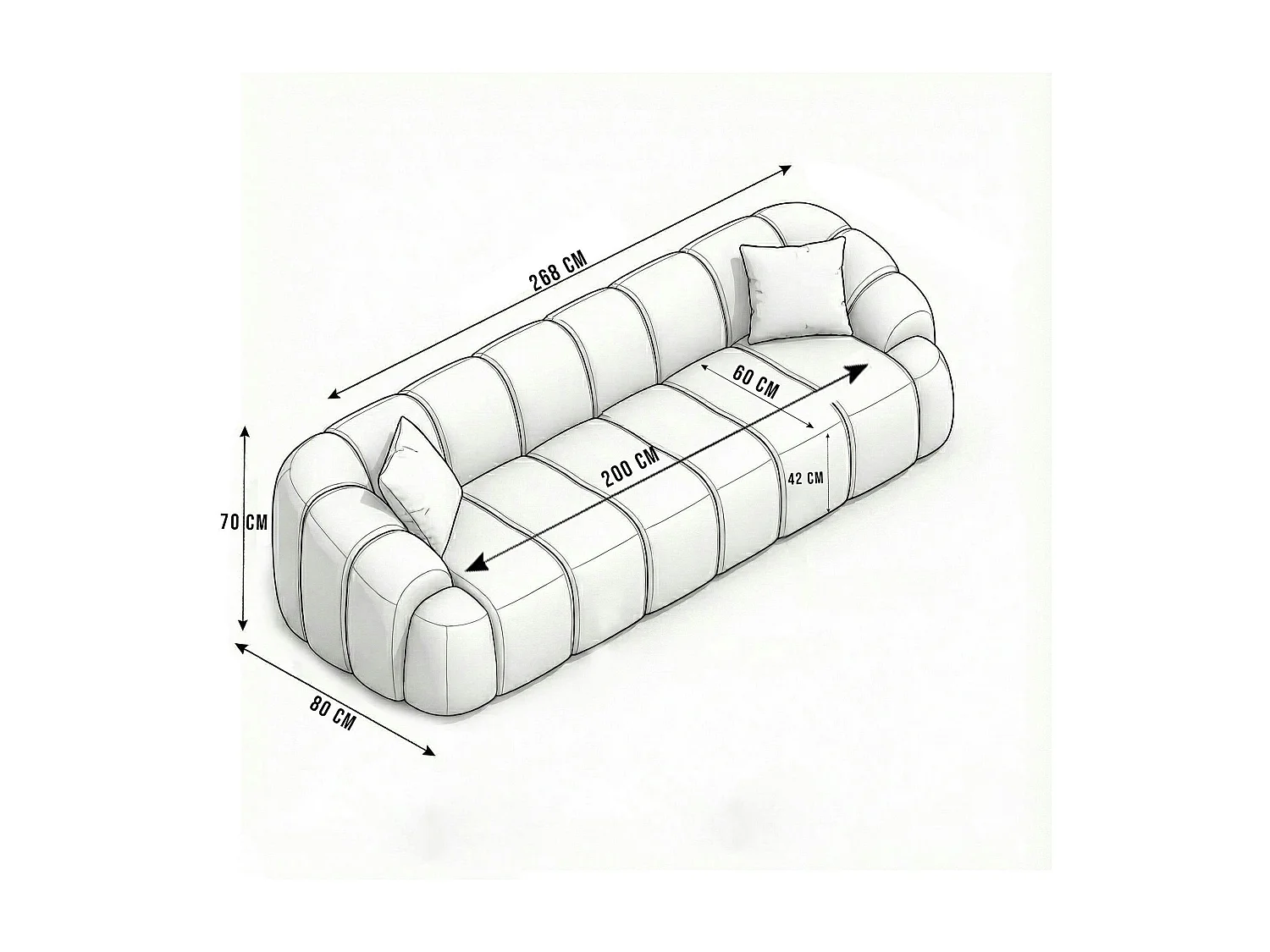 Canapé 4 places gris design arrondi ONDA